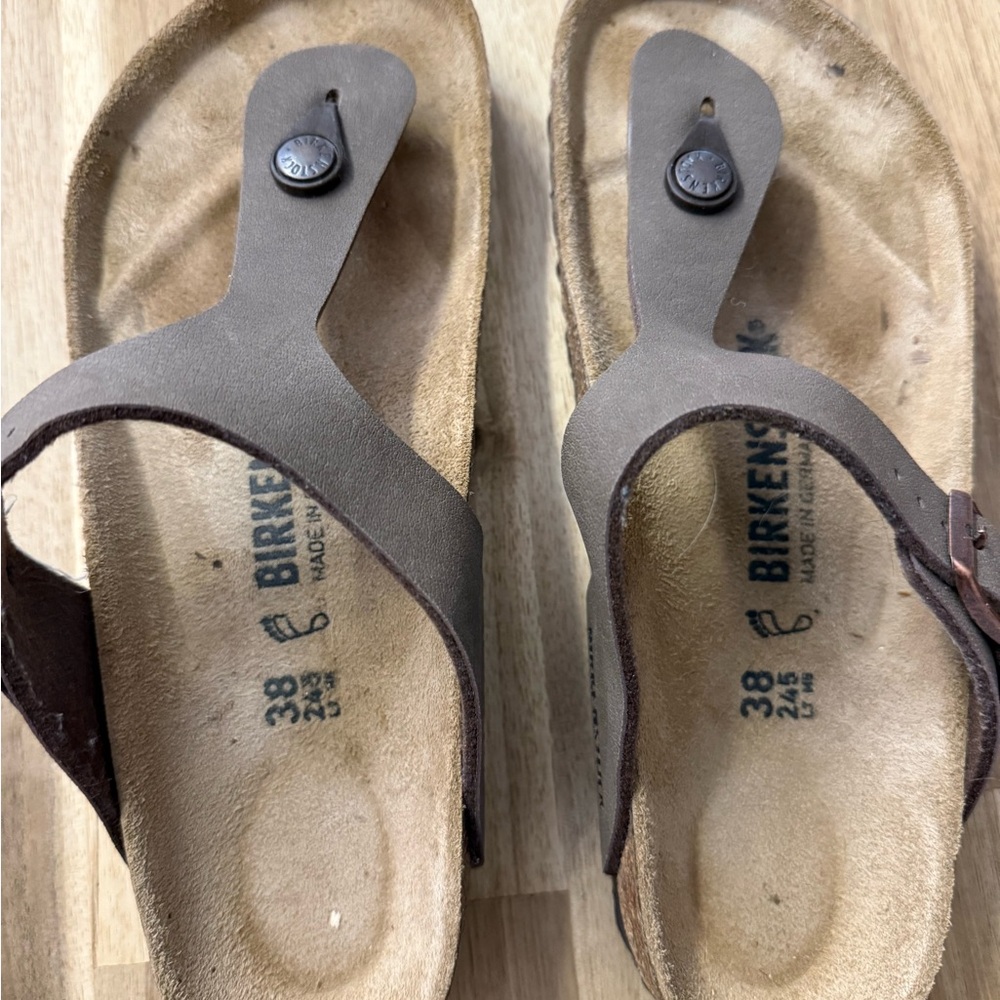 Birkenstock Taupe and Brown Thong Sandals